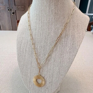 Sunburst Cut Out Heart 18K Gold PVD Stainless Steel Paperclip Pendant Necklace